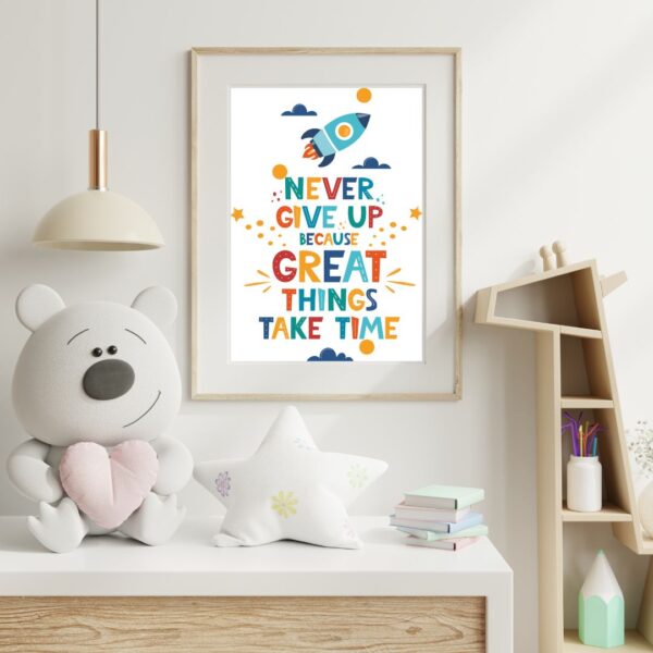 never give up quote kids room printable poster